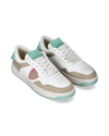 Women's Lyon Low-Top Sneakers in Recycled Leather, Turquoise Green White Philippe Model