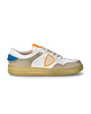 Men's Lyon Low-Top Sneakers in Recycled Leather, White Light Blue Orange Philippe Model