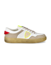 Men's Lyon Low-Top Sneakers in Recycled Leather, White Yellow Red Philippe Model