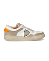 Men's Lyon Low-Top Sneakers in Recycled Leather, Orange White Philippe Model - 1