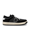 Men's Lyon Low-Top Sneakers in Recycled Leather, Black White Philippe Model