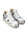 Women's Lyon Sneakers in Recycled Leather, Silver White Philippe Model