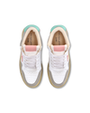 Women's Lyon Sneakers in Recycled Leather, White Pink Turquoise Green Philippe Model - 4