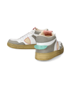 Women's Lyon Sneakers in Recycled Leather, White Pink Turquoise Green Philippe Model - 6