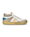 Zapatilla Lyon para hombre en piel reciclada - Blanco, azul claro y naranja Philippe Model