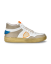 Zapatilla Lyon para hombre en piel reciclada - Blanco, azul claro y naranja Philippe Model