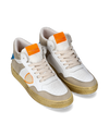Men's Lyon Sneakers in Recycled Leather, White Light Blue Orange Philippe Model
