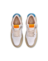 Men's Lyon Sneakers in Recycled Leather, White Light Blue Orange Philippe Model - 4