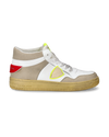 Men's Lyon Sneakers in Recycled Leather, White Yellow Red Philippe Model