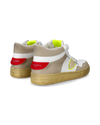 Men's Lyon Sneakers in Recycled Leather, White Yellow Red Philippe Model - 3