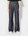 WIDE LEG PANTS DENIM AND LEATHER WOMEN BLUE Philippe Model