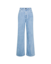 Women's Trousers in Denim And Leather, Light Blue Philippe Model