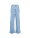 WIDE LEG PANTS DENIM AND LEATHER WOMEN LIGHT BLUE Philippe Model