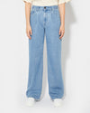 Women's Trousers in Denim And Leather, Light Blue Philippe Model - 2
