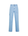 Men's Trousers in Denim And Leather, Light Blue Philippe Model