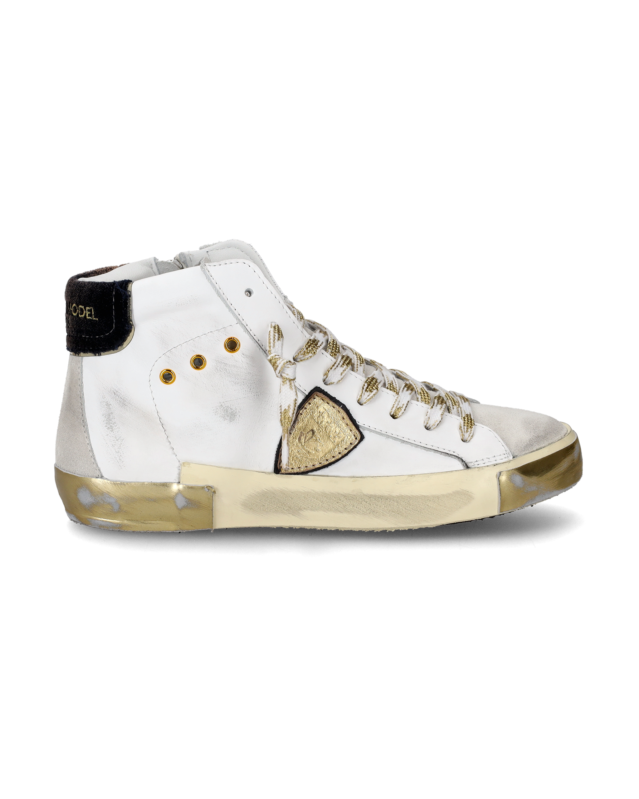 Zapatillas Blancas con detalles dorados, altura de la suela 3,5 cm