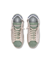 Sneakers Prsx da Uomo Bianche e Verde militare in Pelle Philippe Model - 4