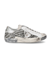 Women's Prsx Low-Top Sneakers in Leather And Stones, Silver Philippe Model