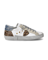 Women's Prsx Low-Top Sneakers in Leather And Glitter, Silver White Philippe Model