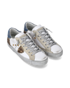 Women's Prsx Low-Top Sneakers in Leather And Glitter, Silver White Philippe Model