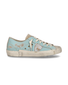 Women's low PRSX sneaker in cracked leather - aquamarine Philippe Model