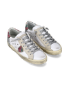 Women's Prsx Low-Top Sneakers in Leather And Printed Details, Silver White Philippe Model