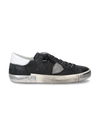 Men's Prsx Low-Top Sneakers in Leather, Black Silver Philippe Model