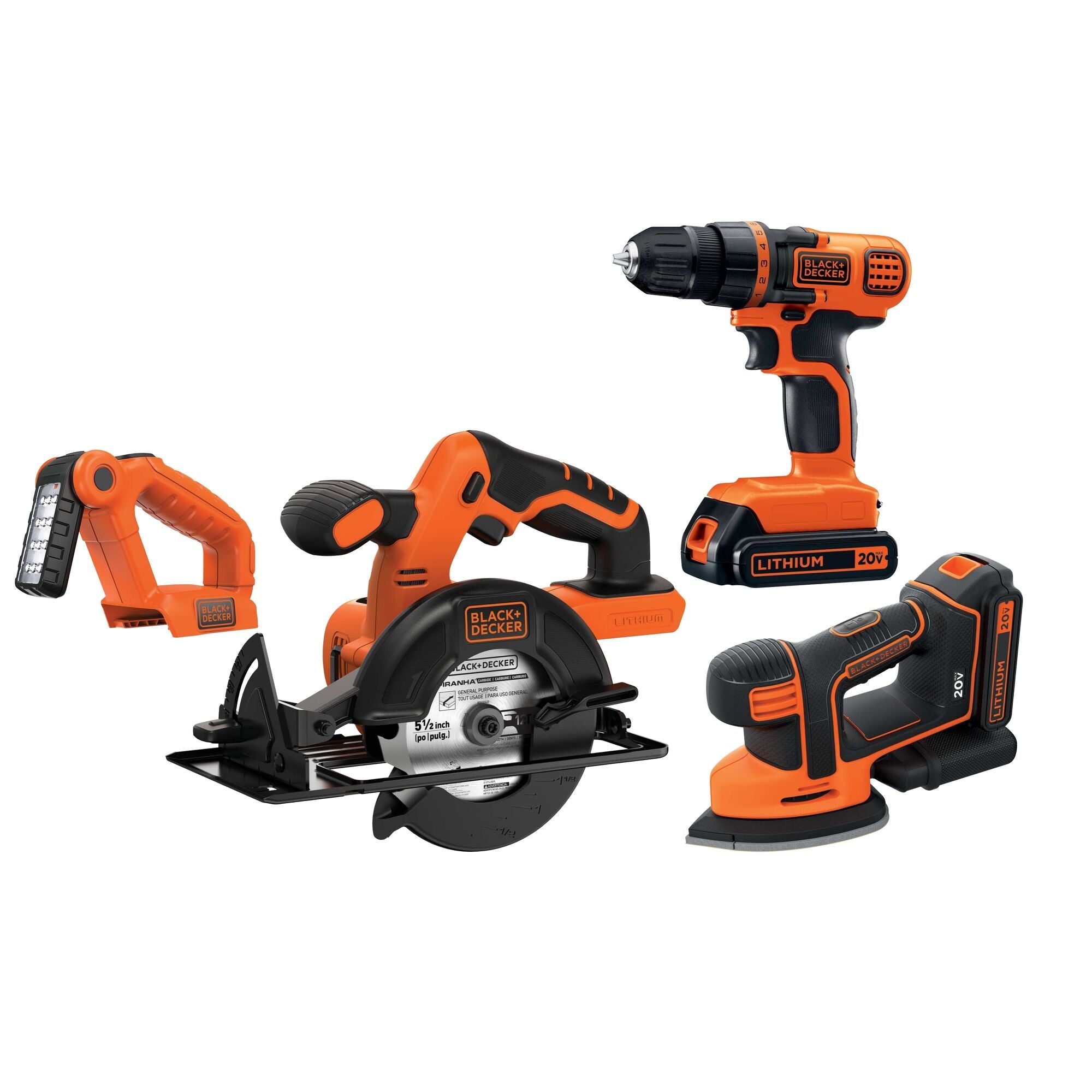 BLACK+DECKER 20V MAX* Lithiuim Ion 4 Tool Combo Kit: Drill/Driver, Circular Saw, MOUSE™ Detail Sander and Light