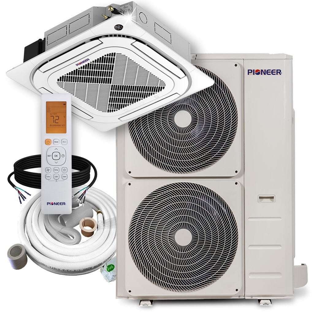 Pioneer® 48,000 BTU 18.5 SEER2 8-Way Slim Cassette Mini-Split Air Conditioner Heat Pump System Full Set 230V