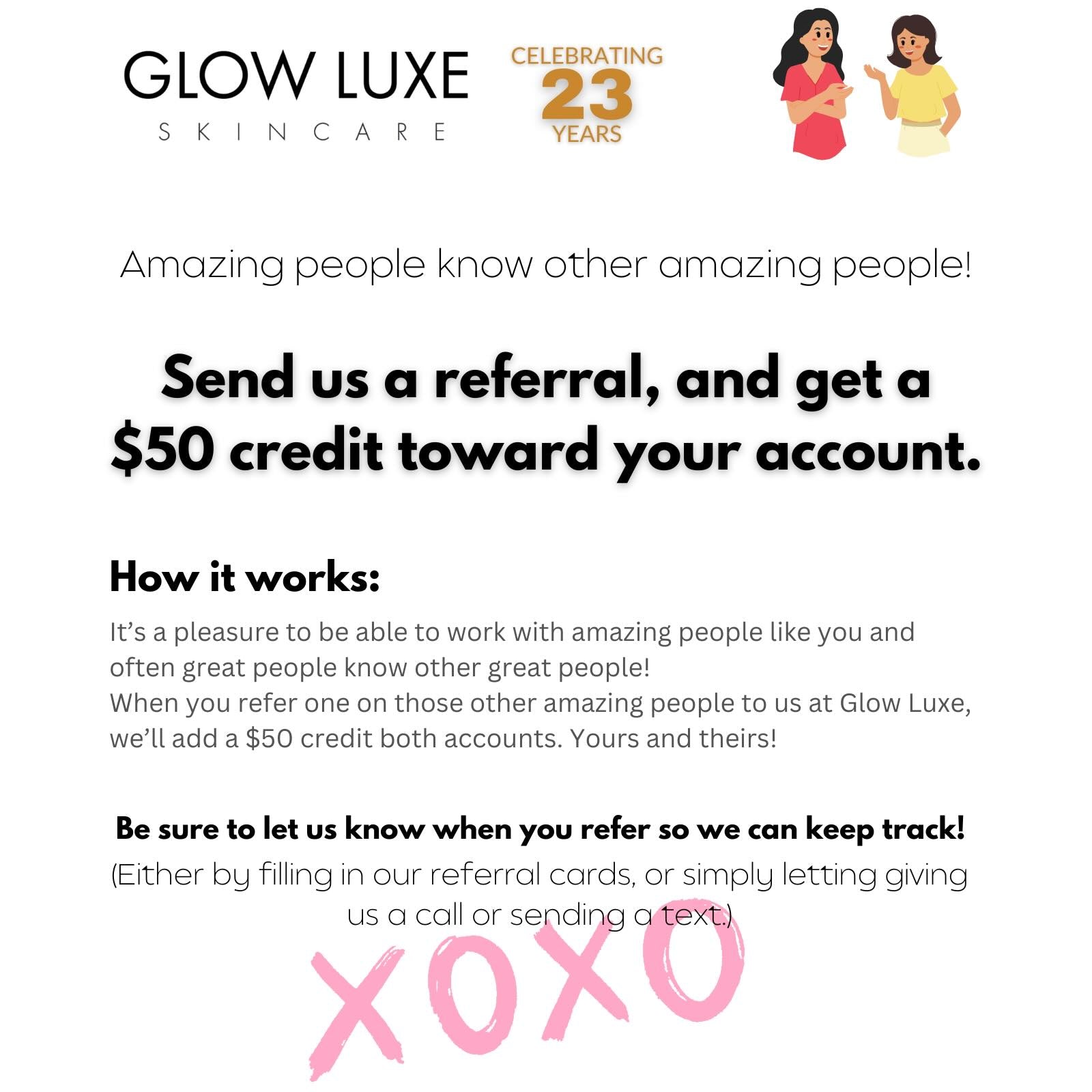 skincare referral program at Glow Luxe Skin Care