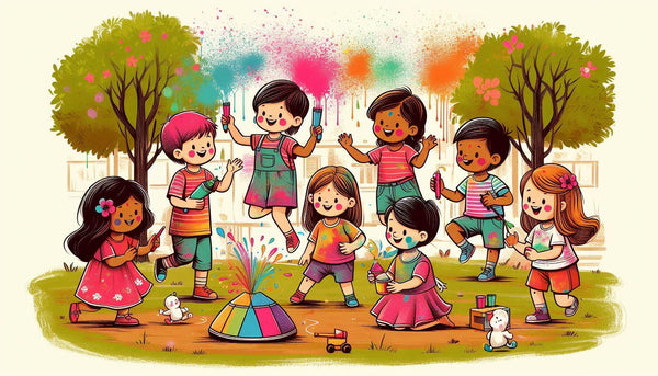 Kids Playing Holi in the School Park Gulal