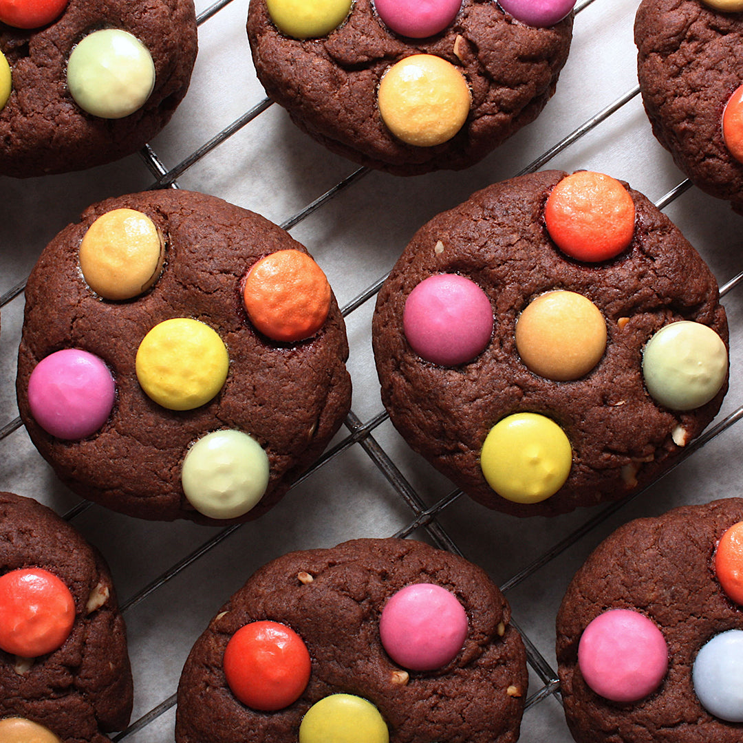 Vegan Double Chocolate Smarties Cookies