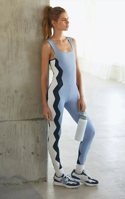 Zigzag Unitard Light Blue / Black / Chantilly