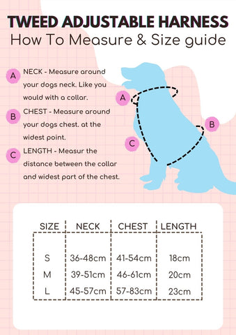 size guide chart - tweed adjustable harness