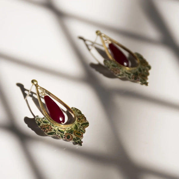 Handmade Silver Drop Earrings with Red Agate