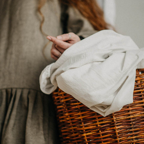 Close up of linen sheets in basket