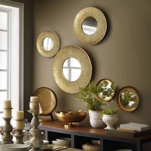 3-Layered Decorative Wall Mirror with Metal Frame for Dining