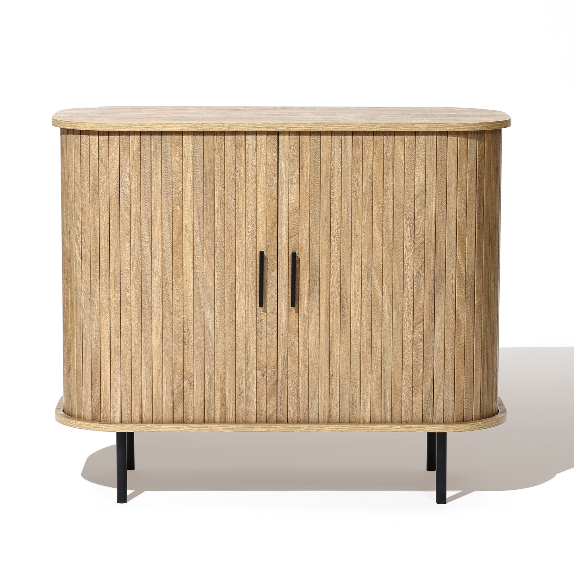 Aria 2-door tambour accent cabinet, oak - LuxenHome product image