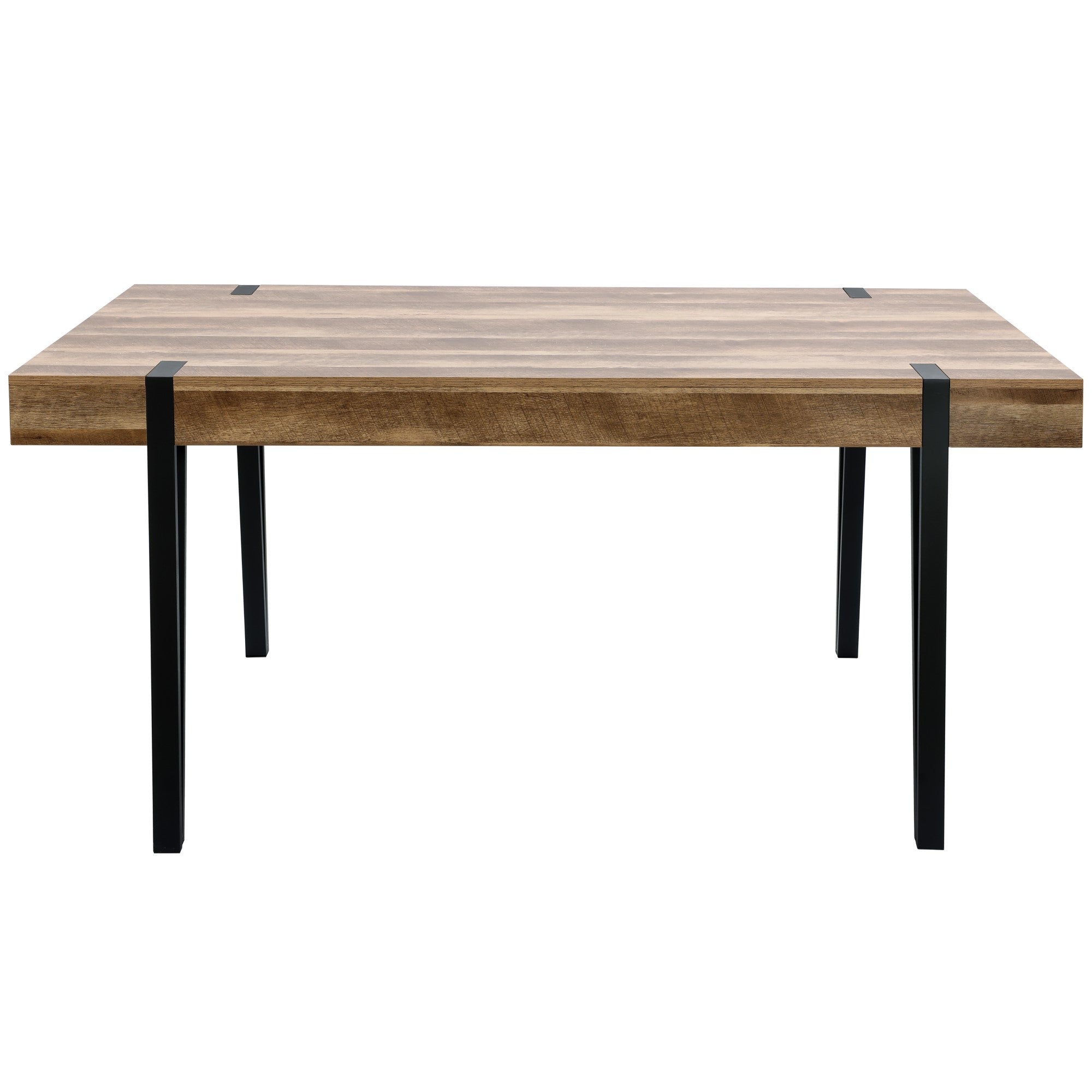 Oak Finish MDF Wood Black Metal Dining Table - LuxenHome product image