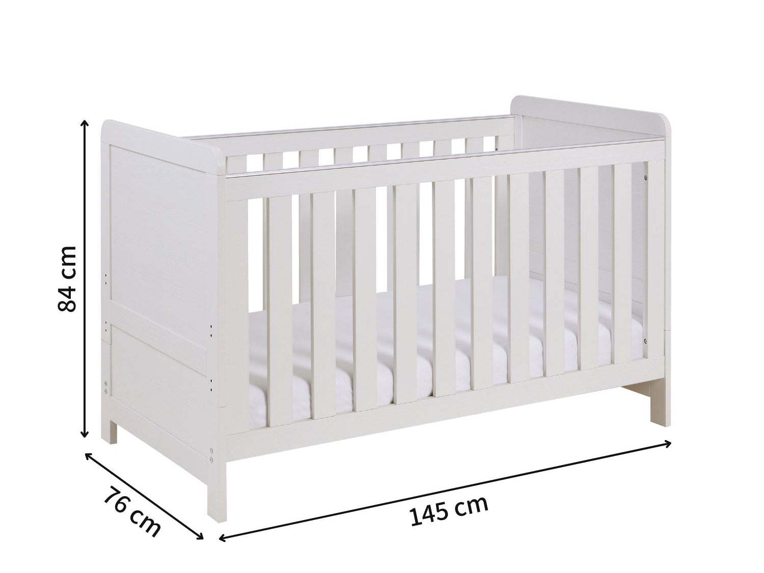 Babymore Caro Cot Bed in White Wash color with dimensions