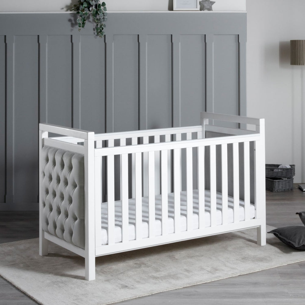 Babymore Luxury Velvet Deluxe Cot Bed in White colour