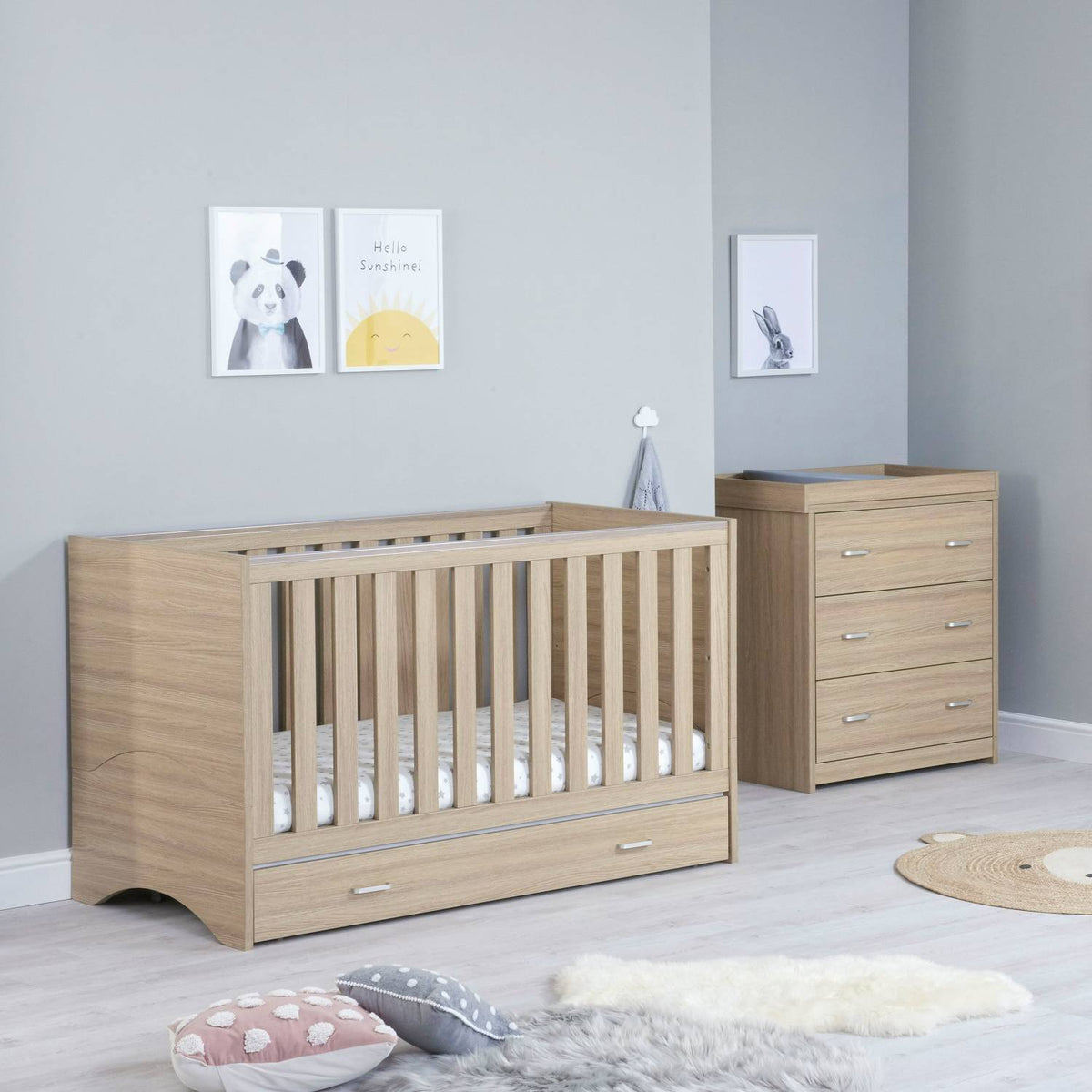 Babymore Veni 2 Piece Nursery Room Set in Oak colour