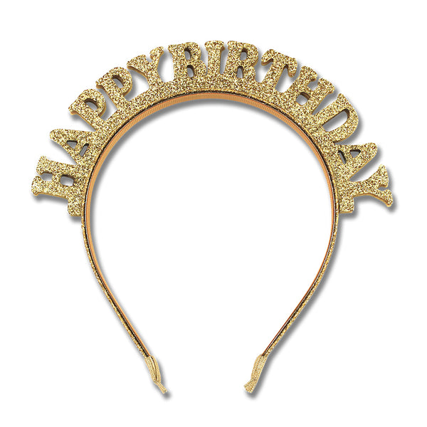 gold happy birthday headband