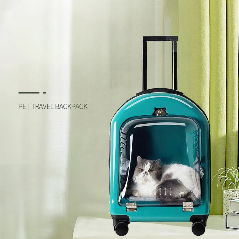 Pet Trolley Case with Wheels, Travel Transport Bag, Outing Bubble, Cat Carrier with Wheels, Portable Conveyors, Pet Accessories