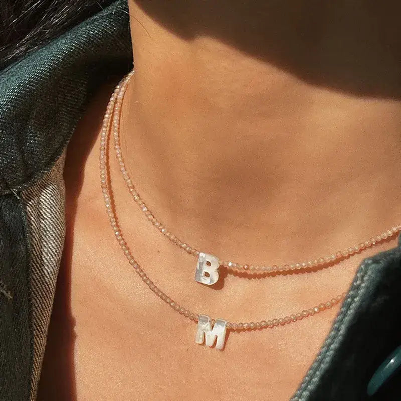 H - Beaded Initial Letter Shell Necklace