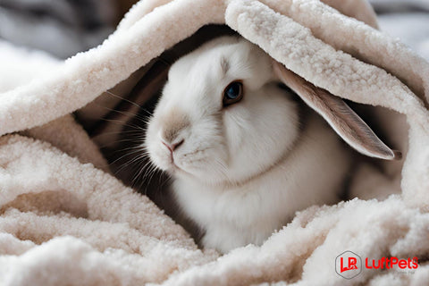 Rabbit covered with fleece blanket