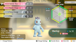 6iv Shiny Machop For Pokemon Lets Go Pikachu Eevee