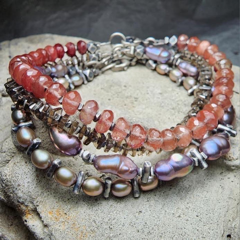 Deborah Woolfork Handmade Pearlescent Triple Strand Bracelet Locally Made Artisan Jewelry