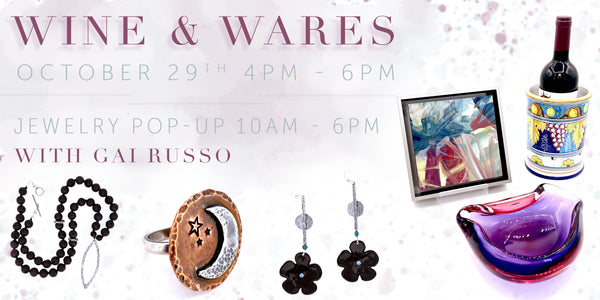 Mitchell Sotka Wine & Wares Event Header with Gai Russo Jewelry Pop Up in Rocky River Ohio