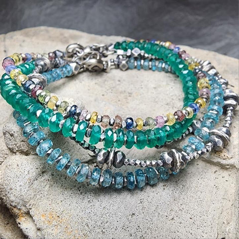 Deborah Woolfork Handmade Aqua Triple Strand Bracelet Locally Made Artisan Jewelry